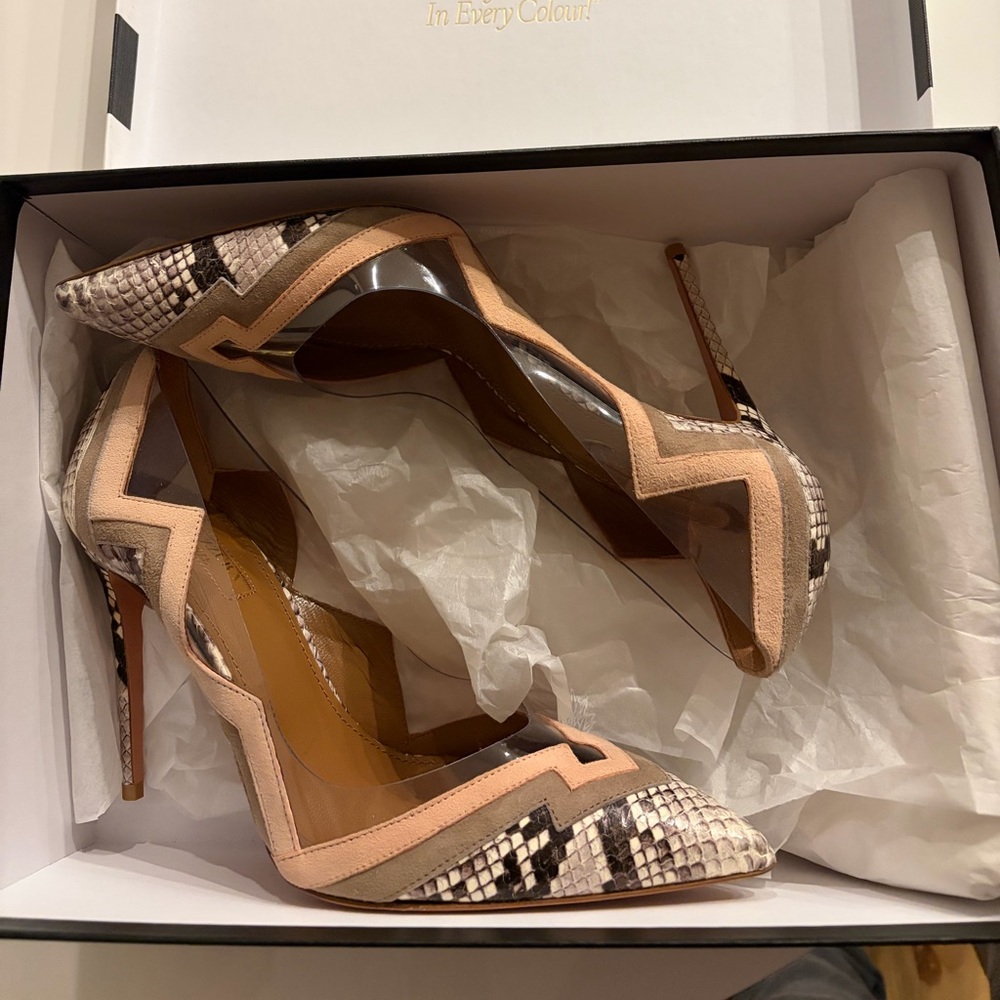 Aquazzura Frankie Pump Nude & Snake skin